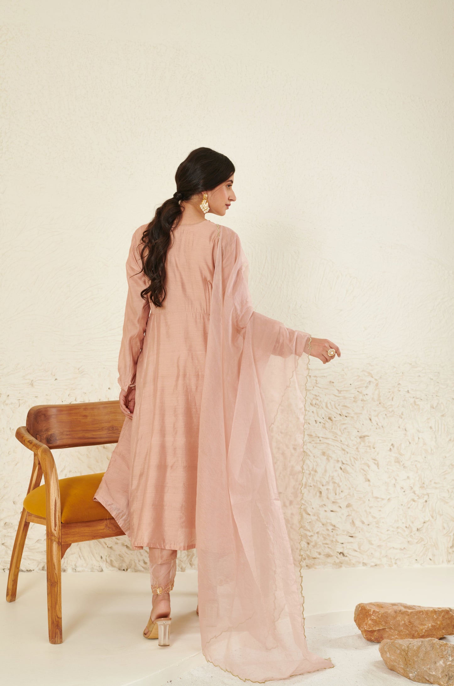 Mehtab Peach Angrakha Kurta Set