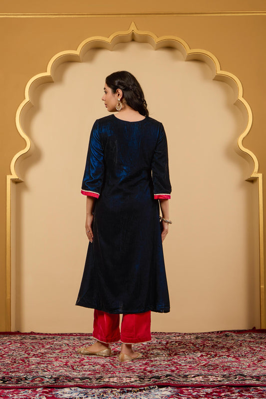 Blue Contrast Kurta Set