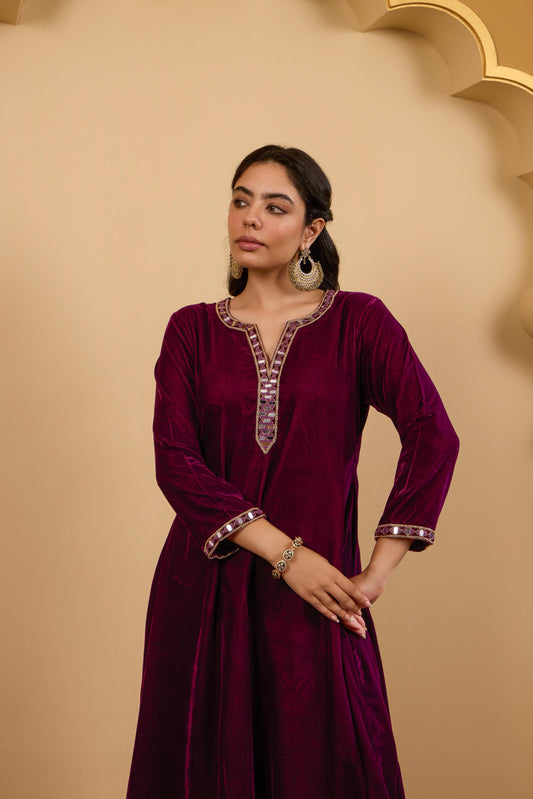 Maroon Mirror Kurta Set