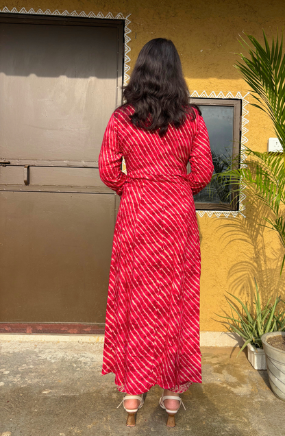 Pink Leheriya Printed Anarkali Set