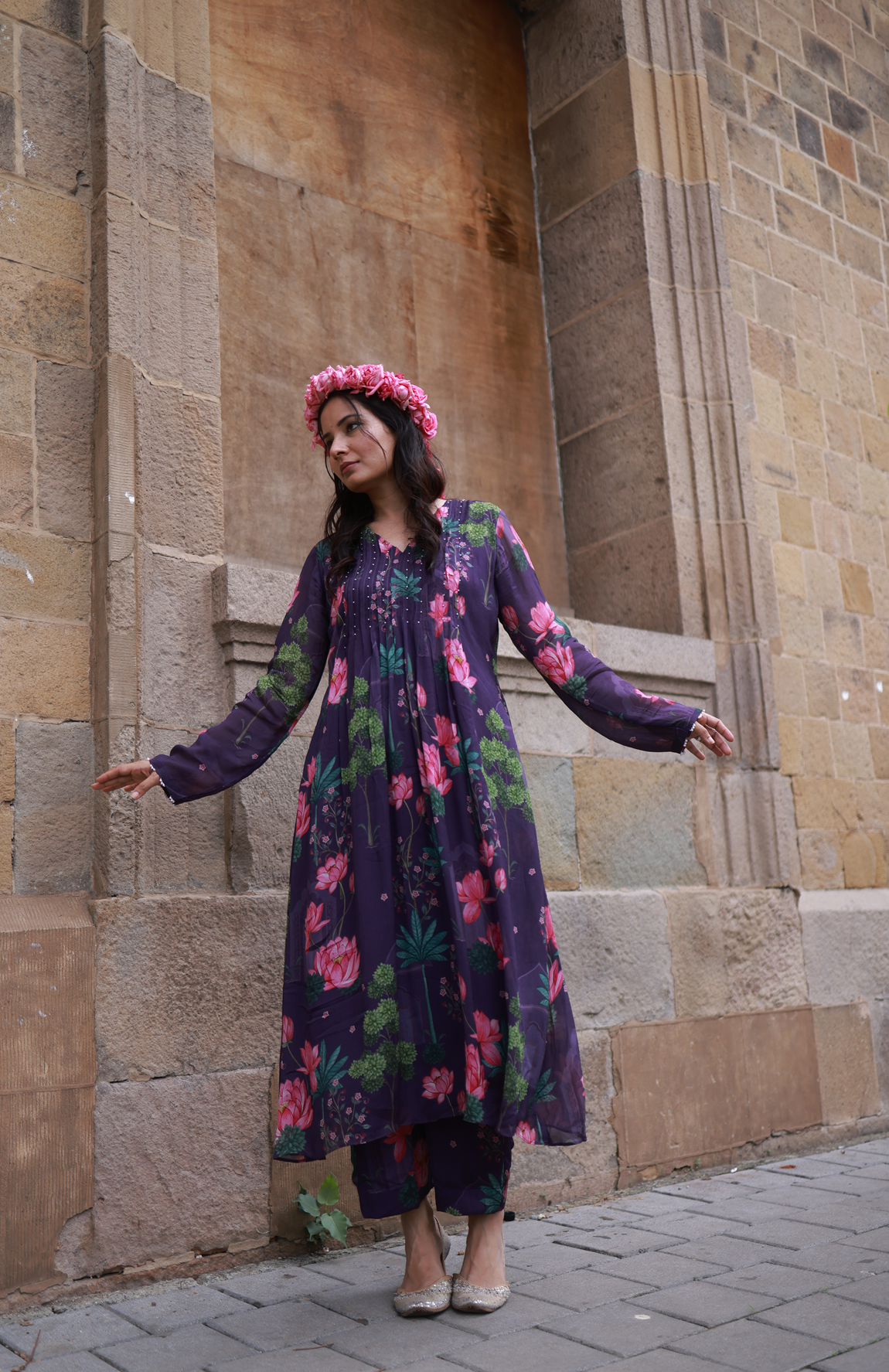 Plum Pintuck Kurta Set