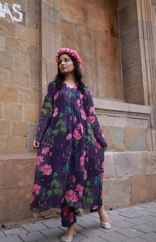 Plum Pintuck Kurta Set