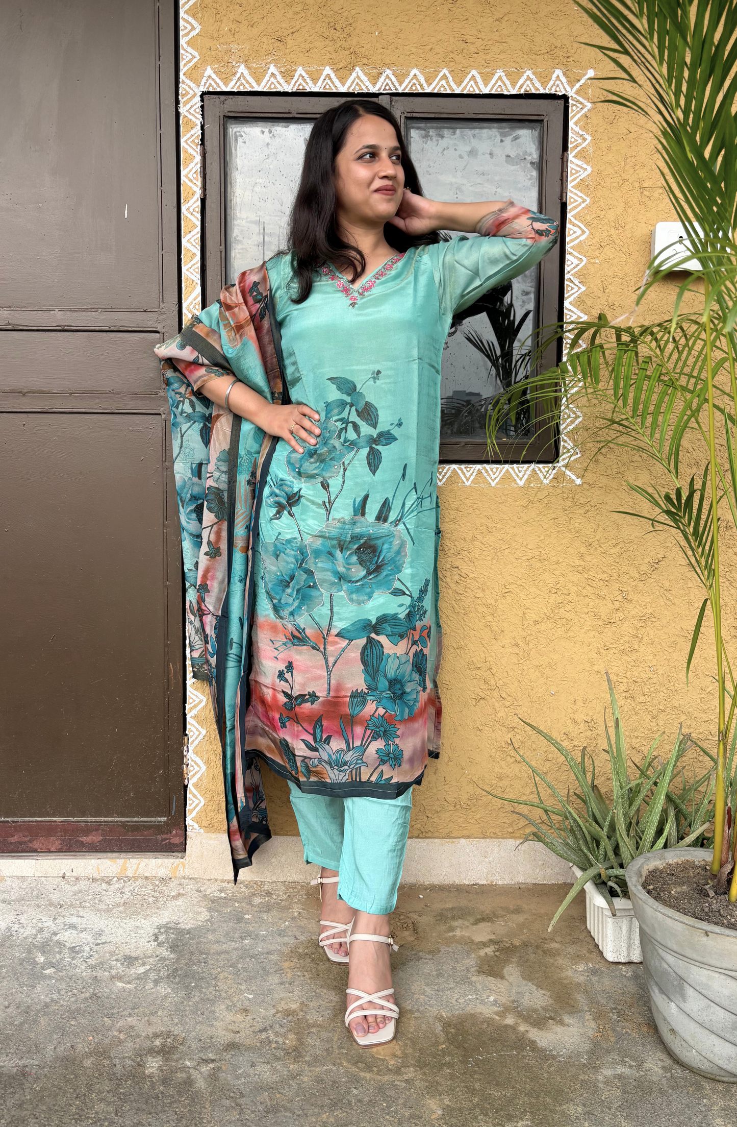 Sea Blue Embroidered Kurta Set