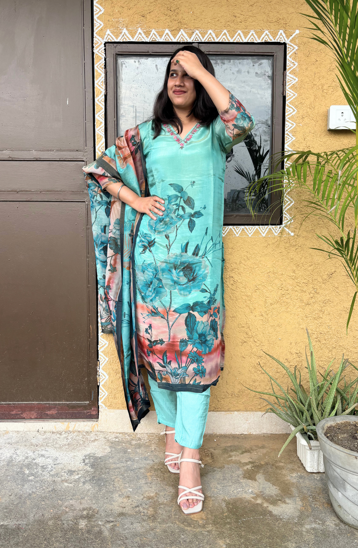Sea Blue Embroidered Kurta Set