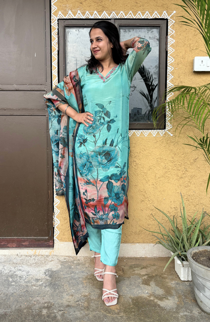 Sea Blue Embroidered Kurta Set