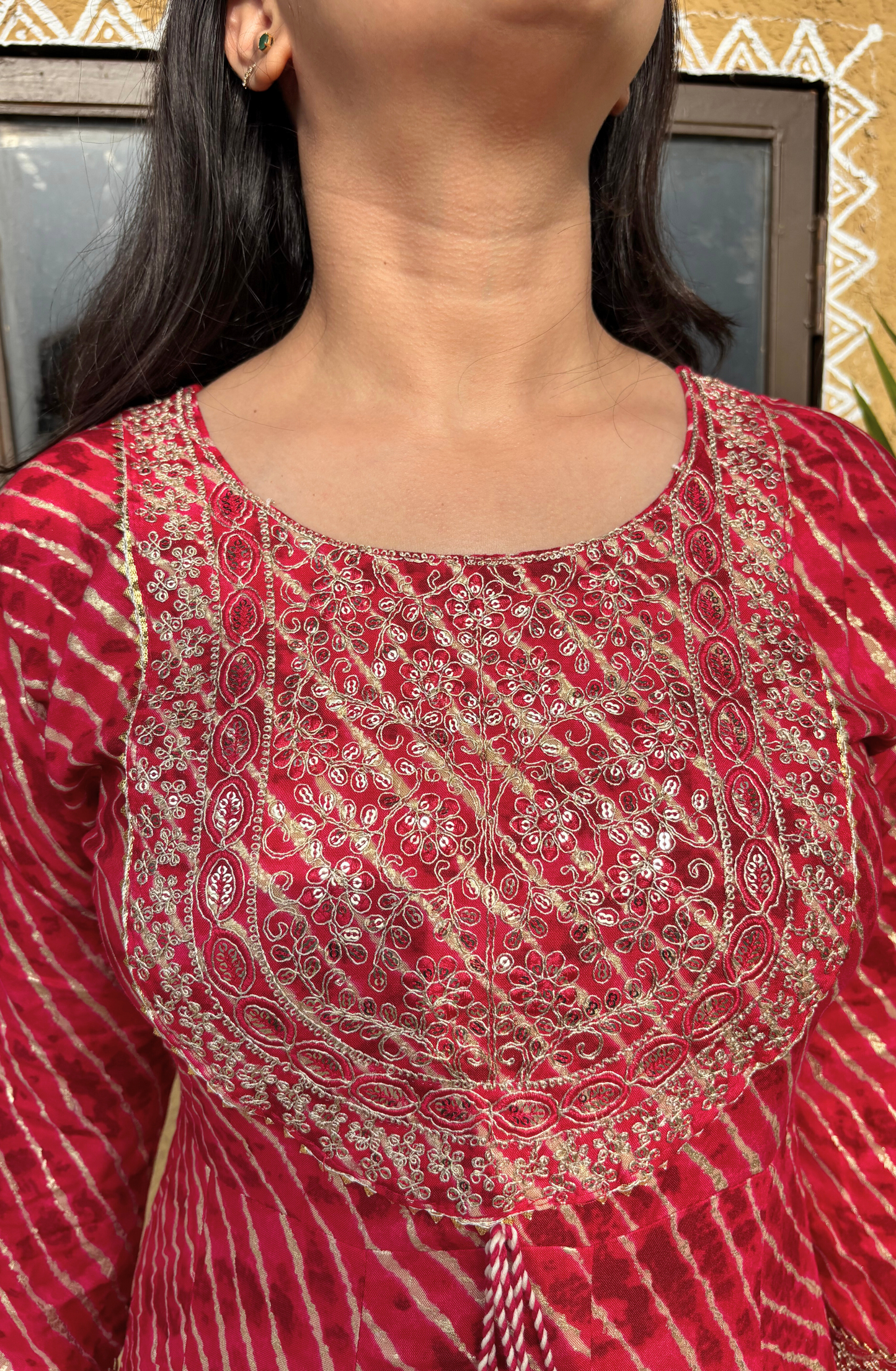 Pink Leheriya Printed Anarkali Set