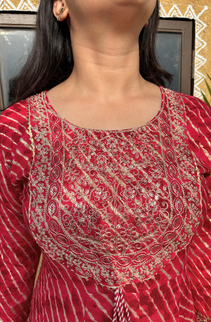 Pink Leheriya Printed Anarkali Set
