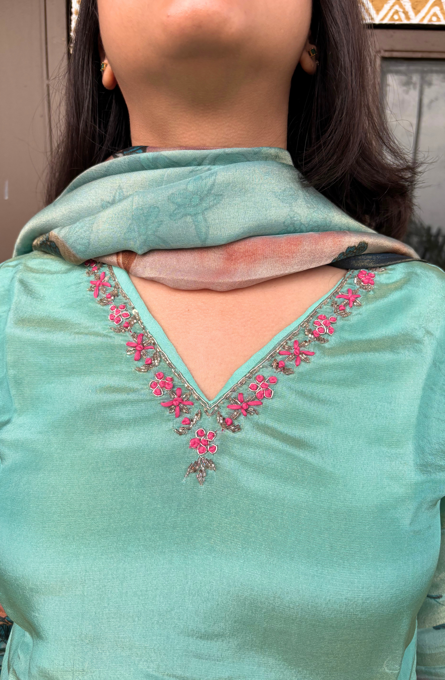 Sea Blue Embroidered Kurta Set