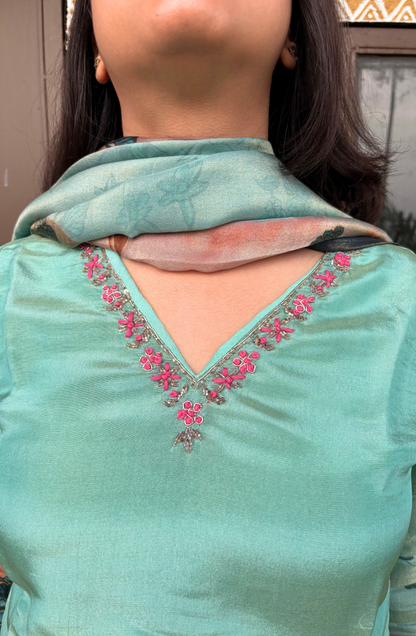 Sea Blue Embroidered Kurta Set