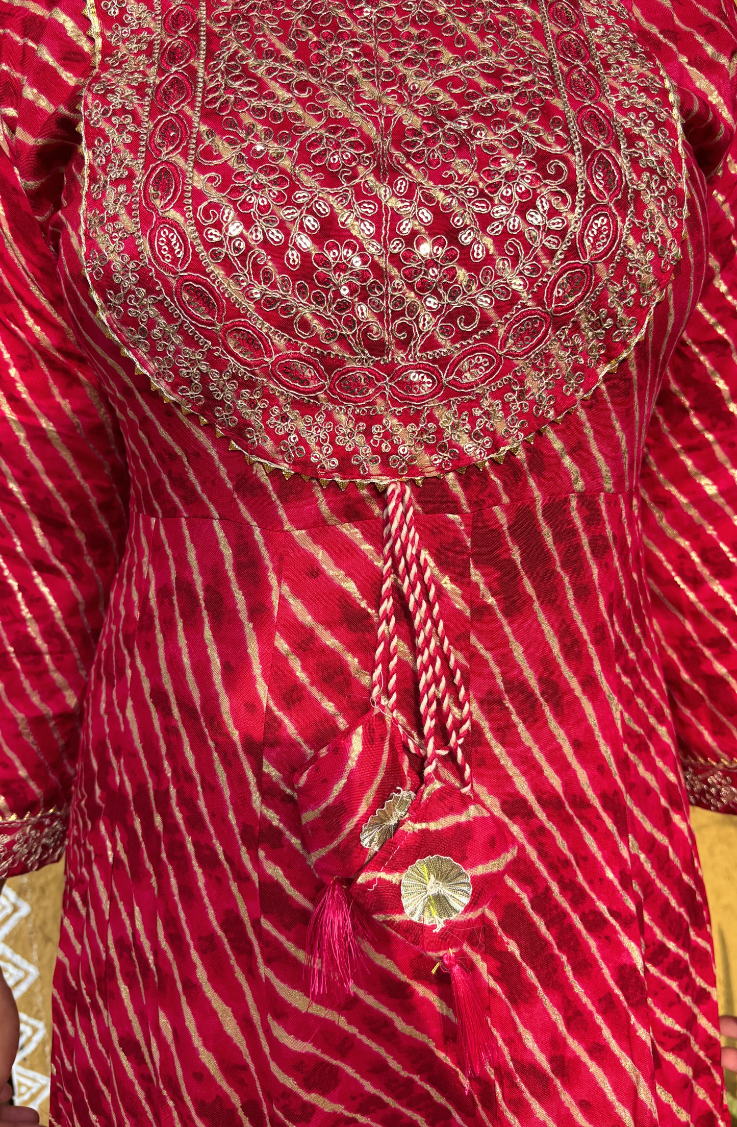 Pink Leheriya Printed Anarkali Set
