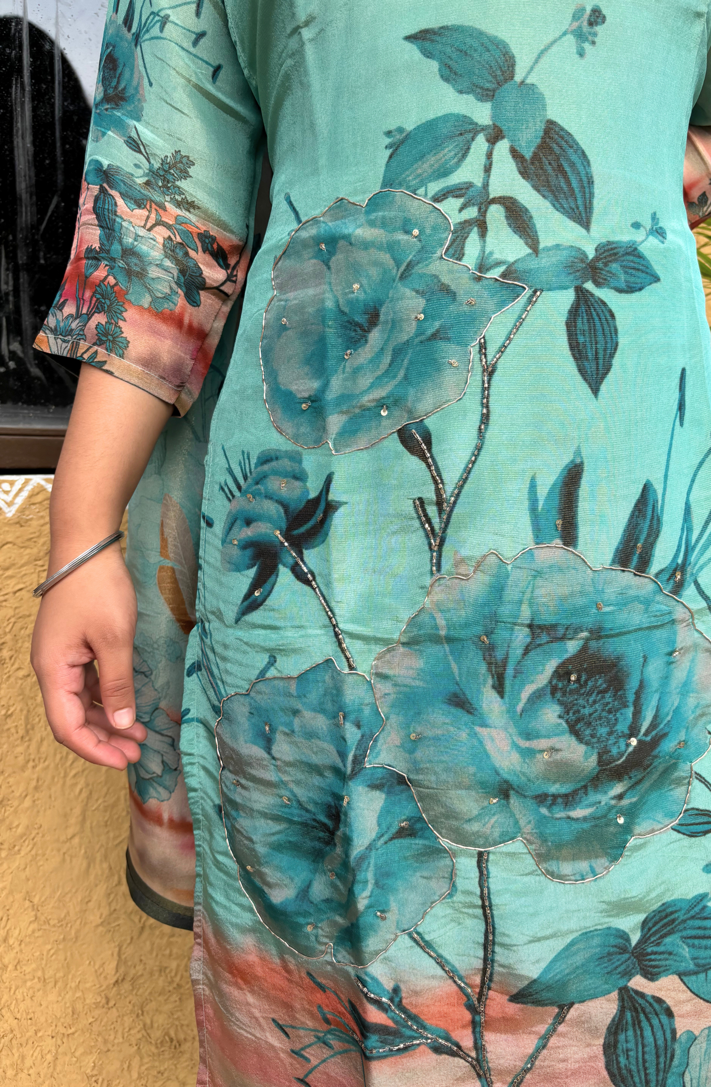 Sea Blue Embroidered Kurta Set