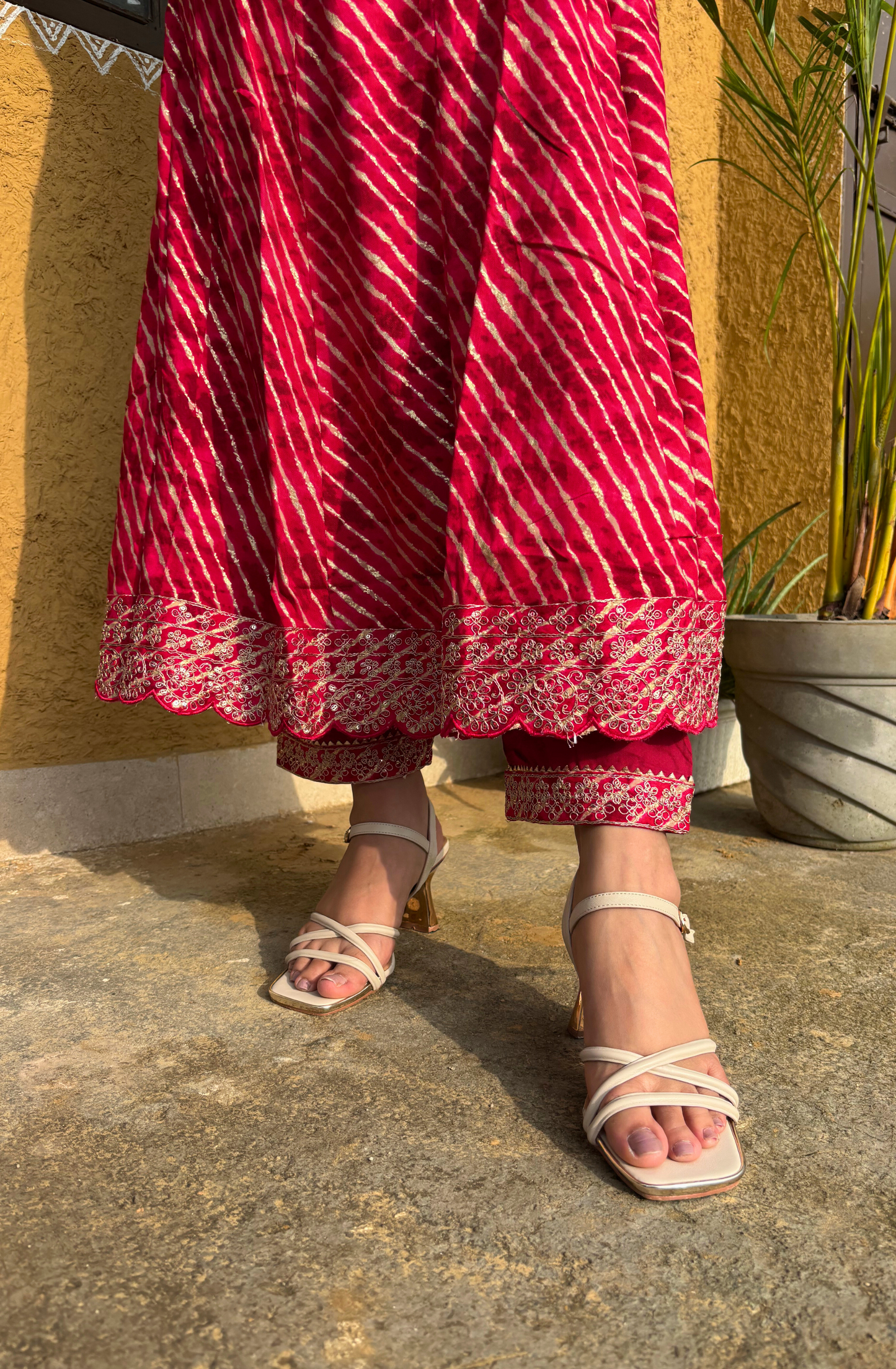 Pink Leheriya Printed Anarkali Set