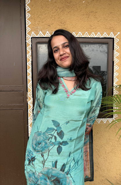 Sea Blue Embroidered Kurta Set