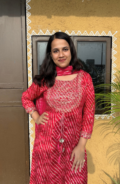 Pink Leheriya Printed Anarkali Set
