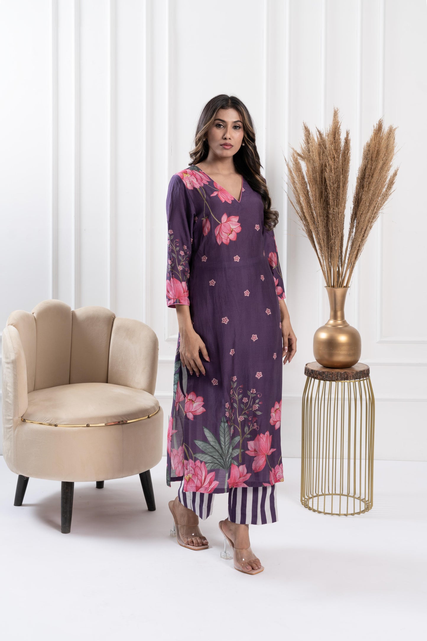 Plum Placement Kurta Set