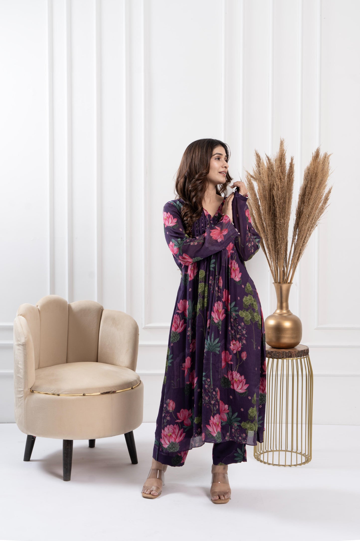 Plum Pintuck Kurta Set