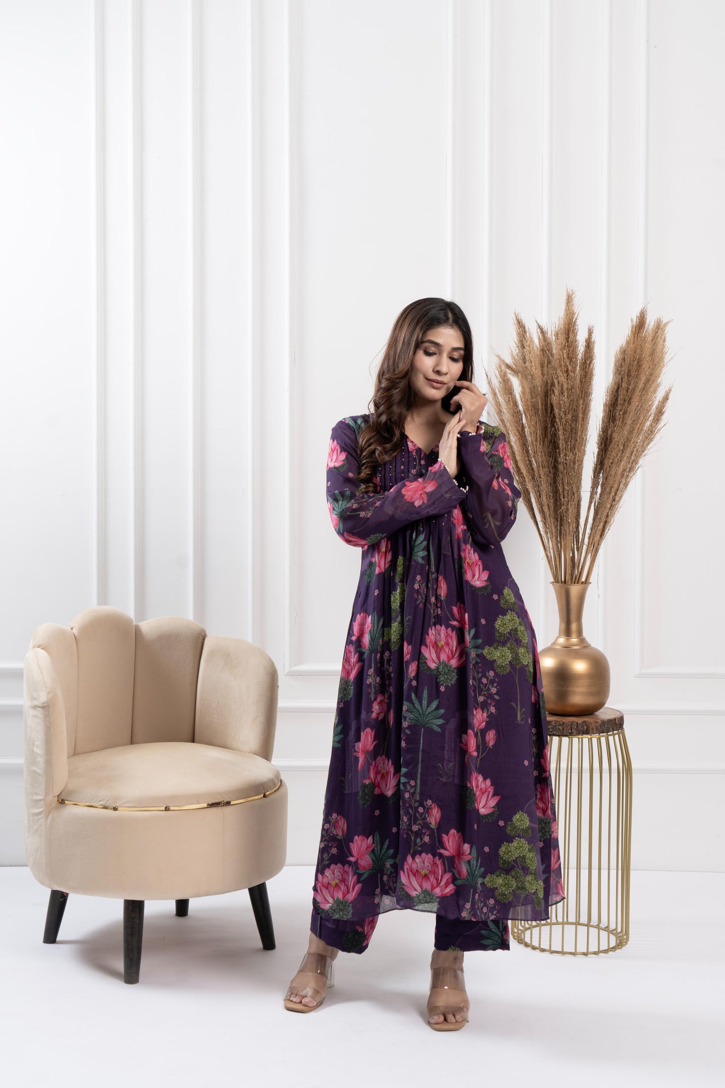 Plum Pintuck Kurta Set