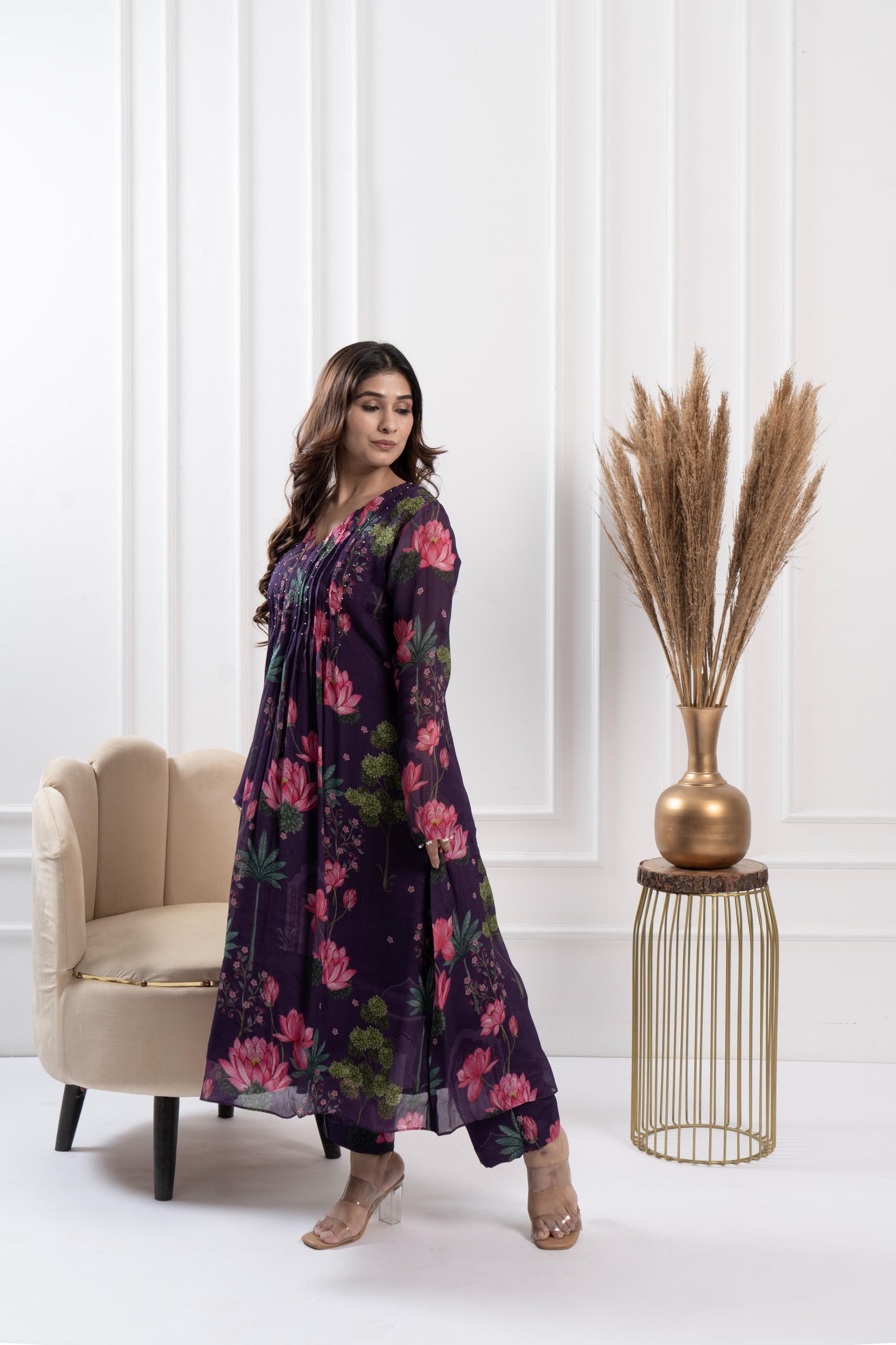 Plum Pintuck Kurta Set