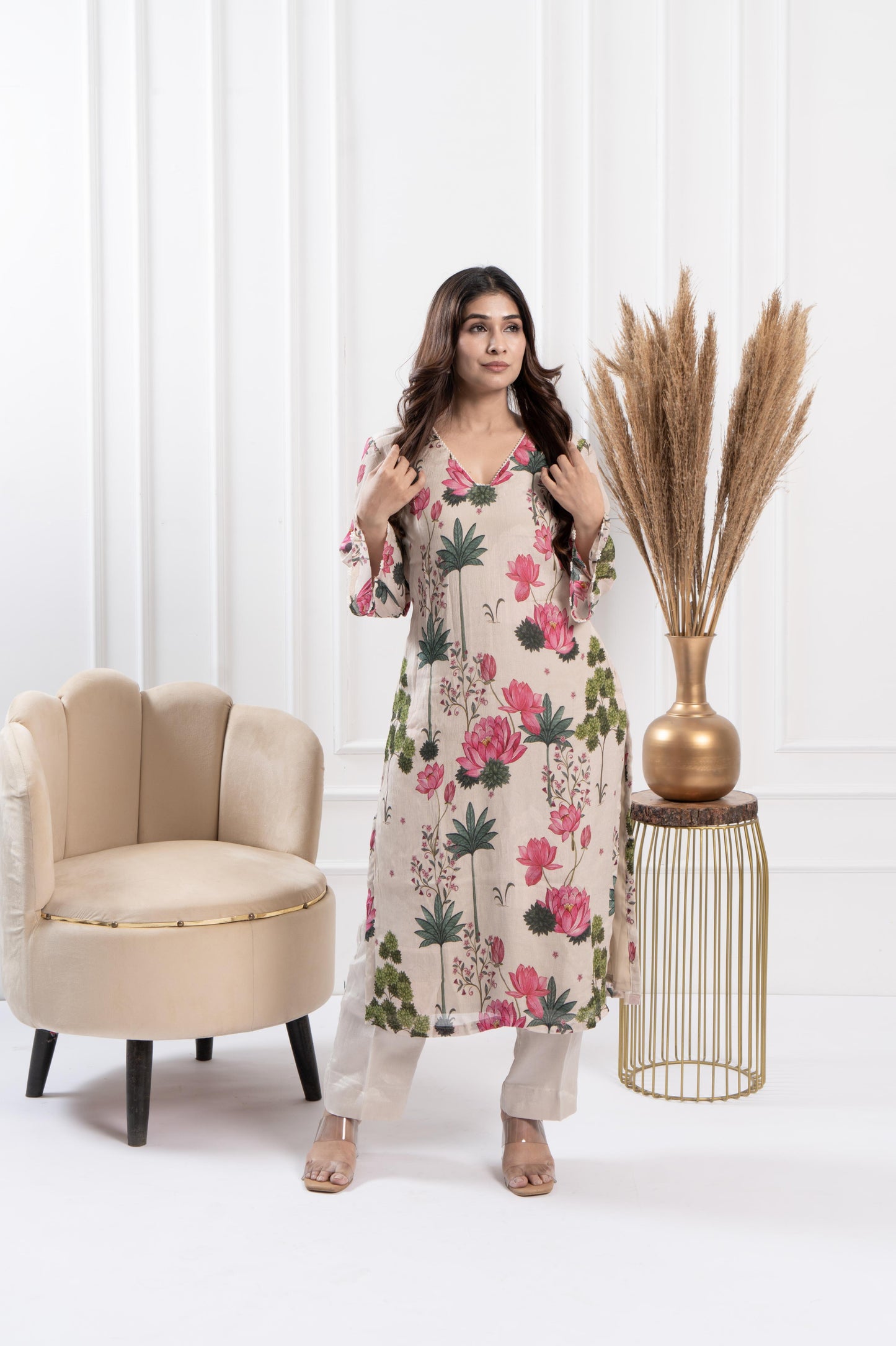 Misty Glass Neck Kurta Set