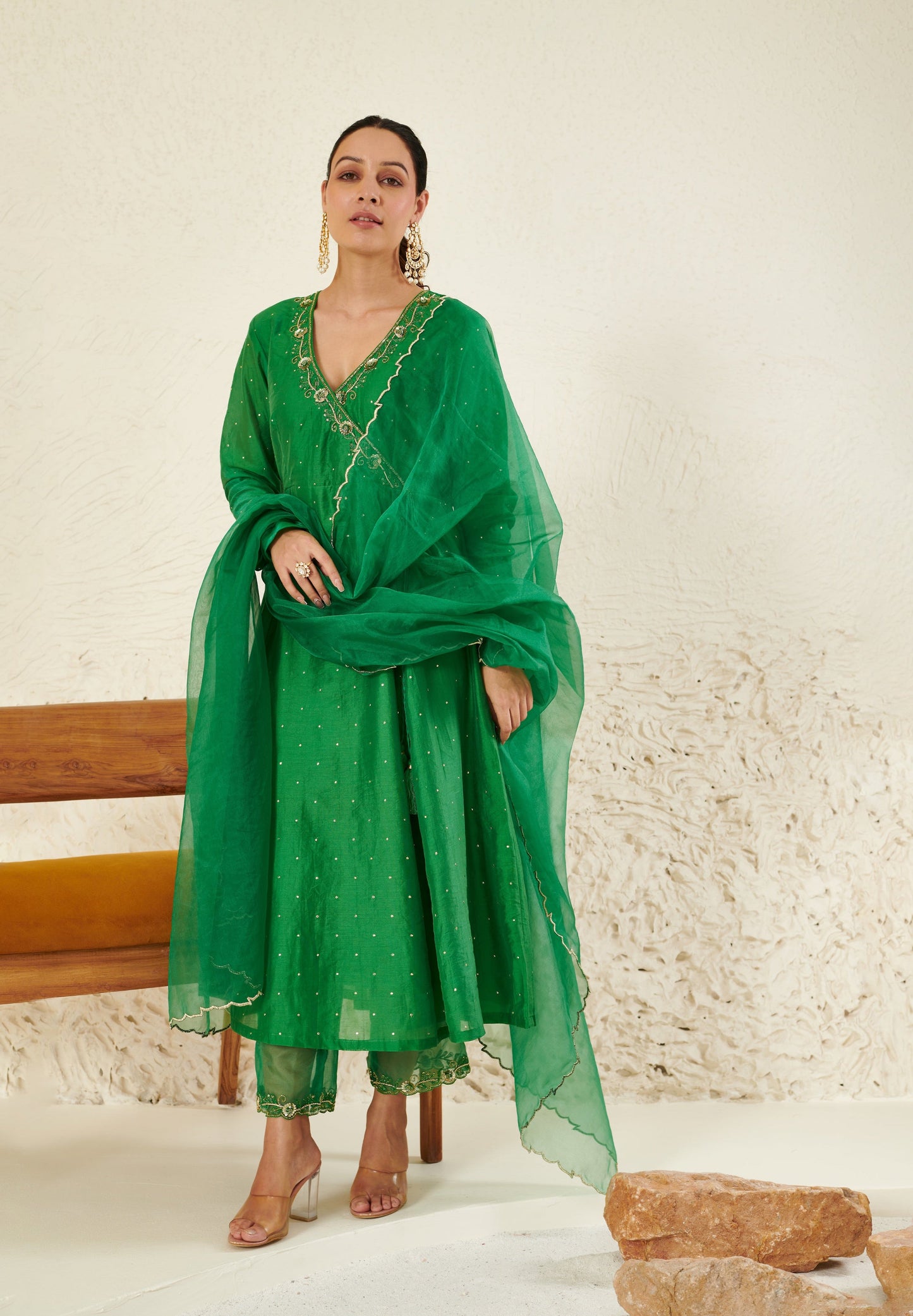 Mehtab Green Angrakha Kurta Set