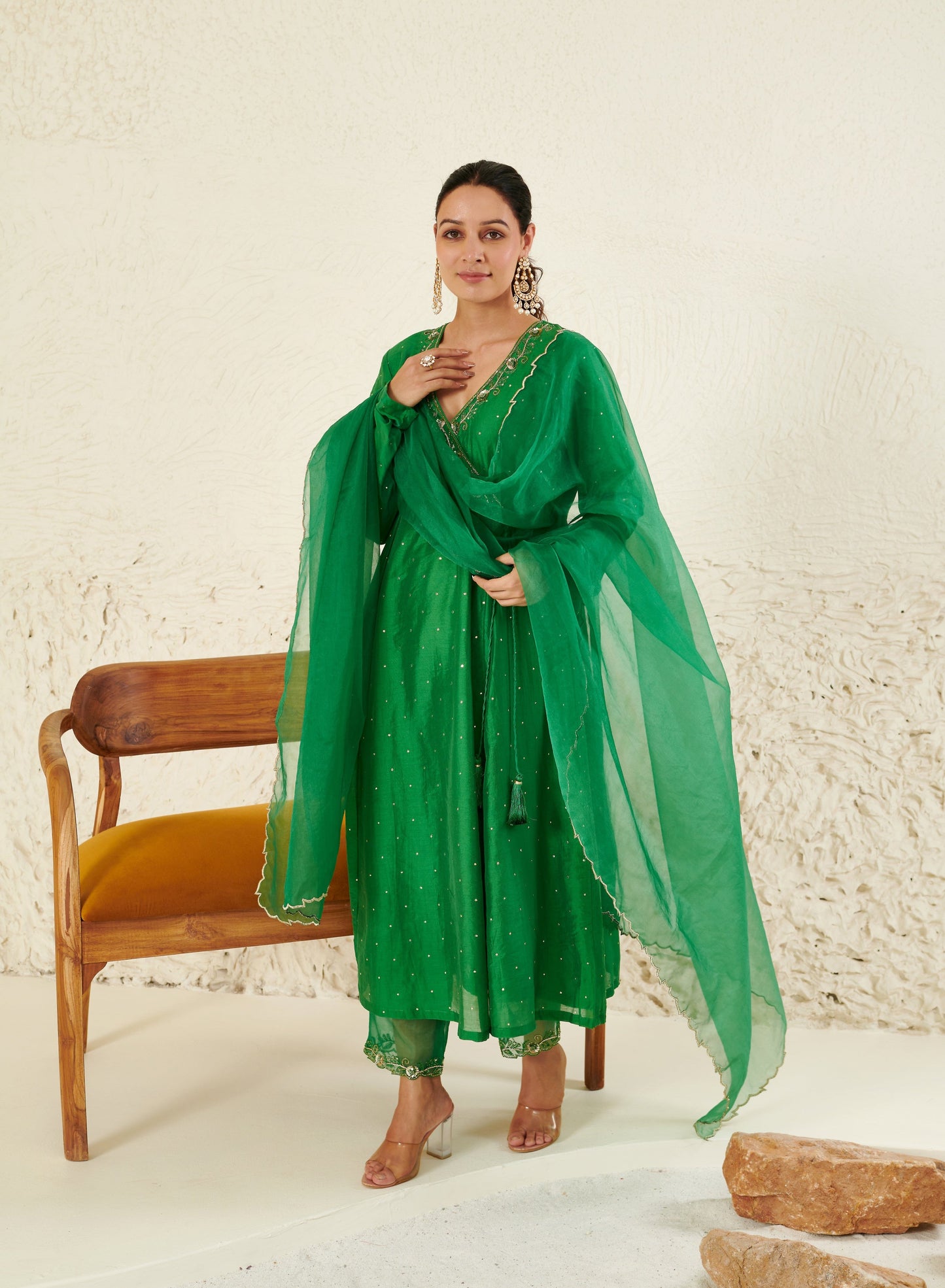Mehtab Green Angrakha Kurta Set