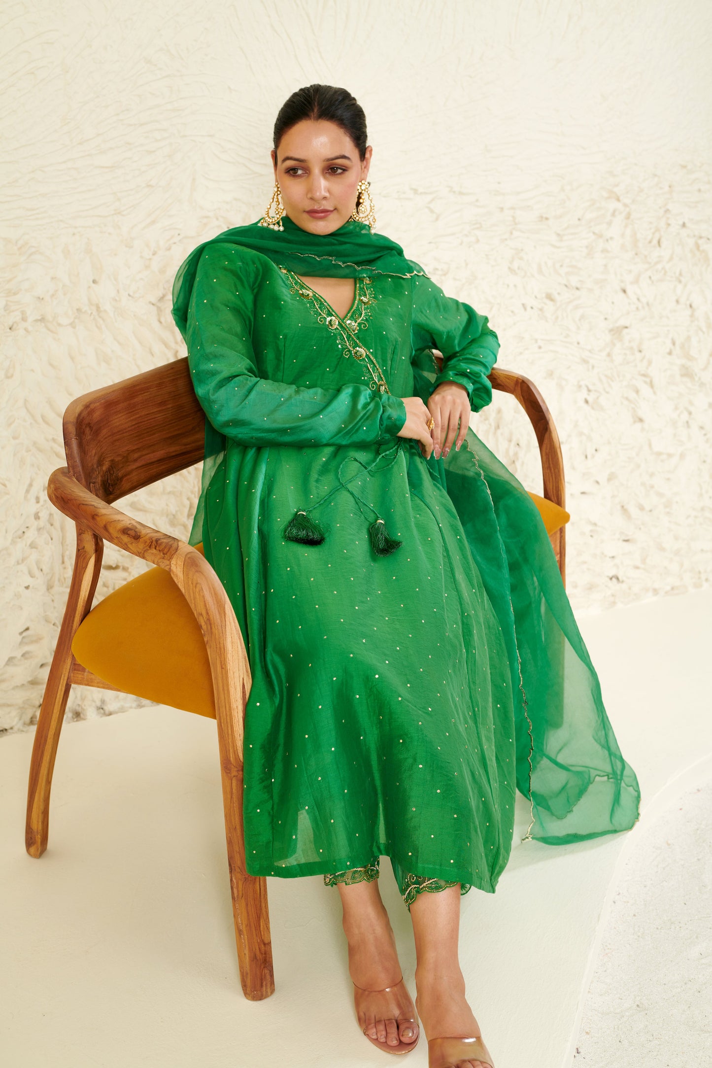 Mehtab Green Angrakha Kurta Set