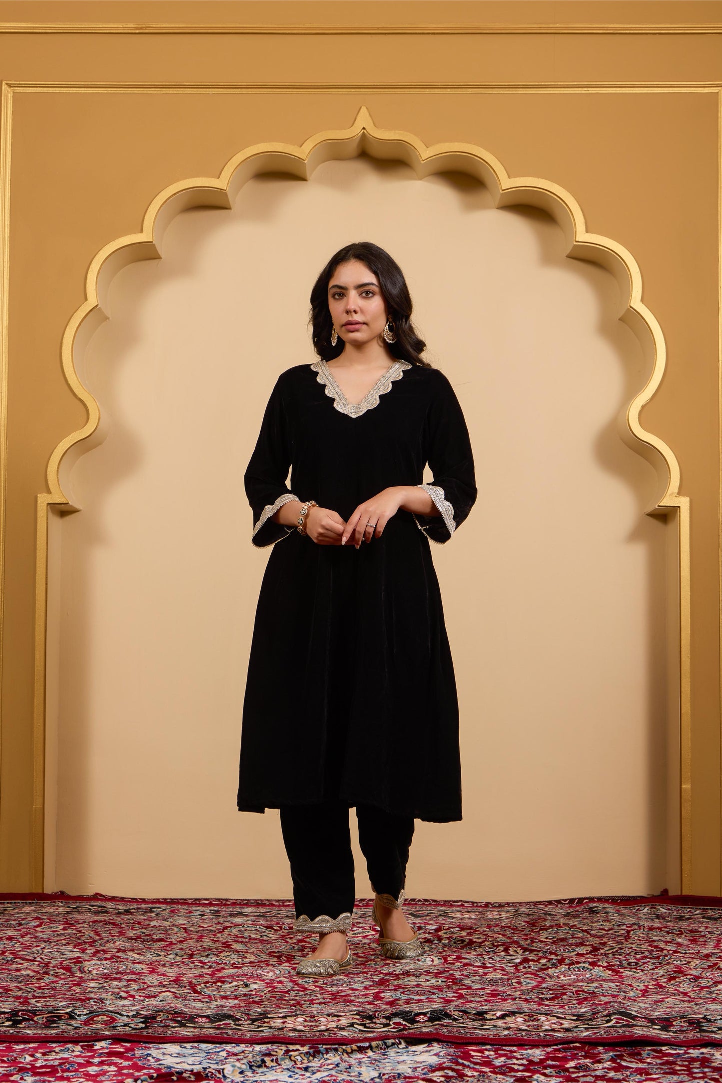 Black A-Line Velvet Kurta