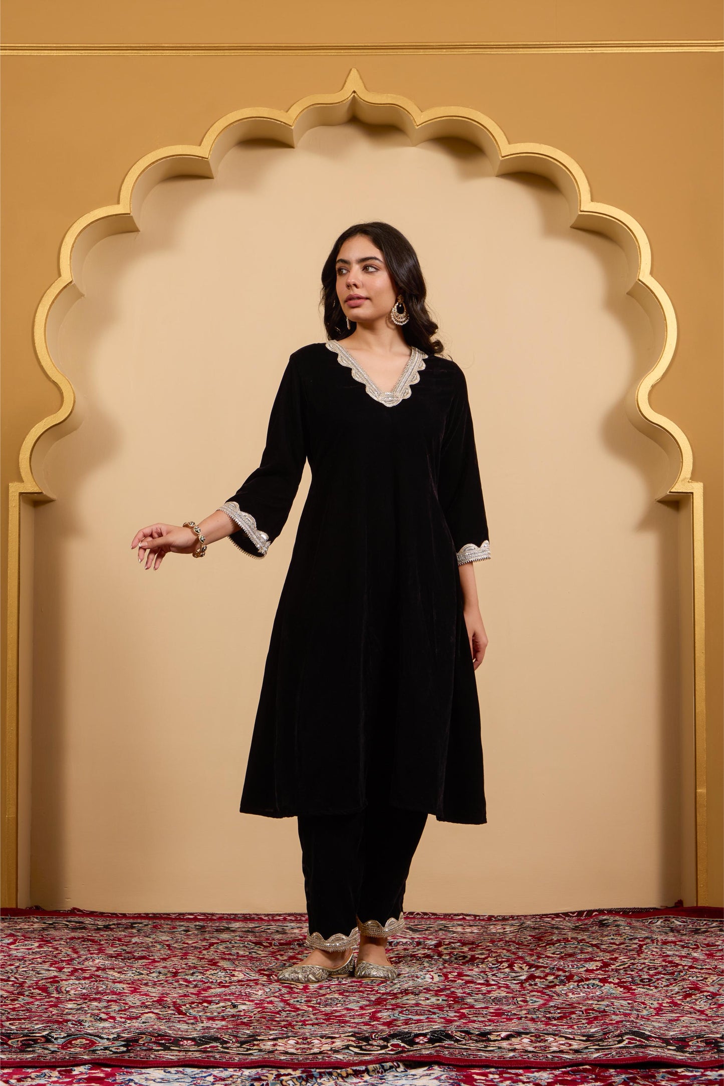 Black A-Line Velvet Kurta