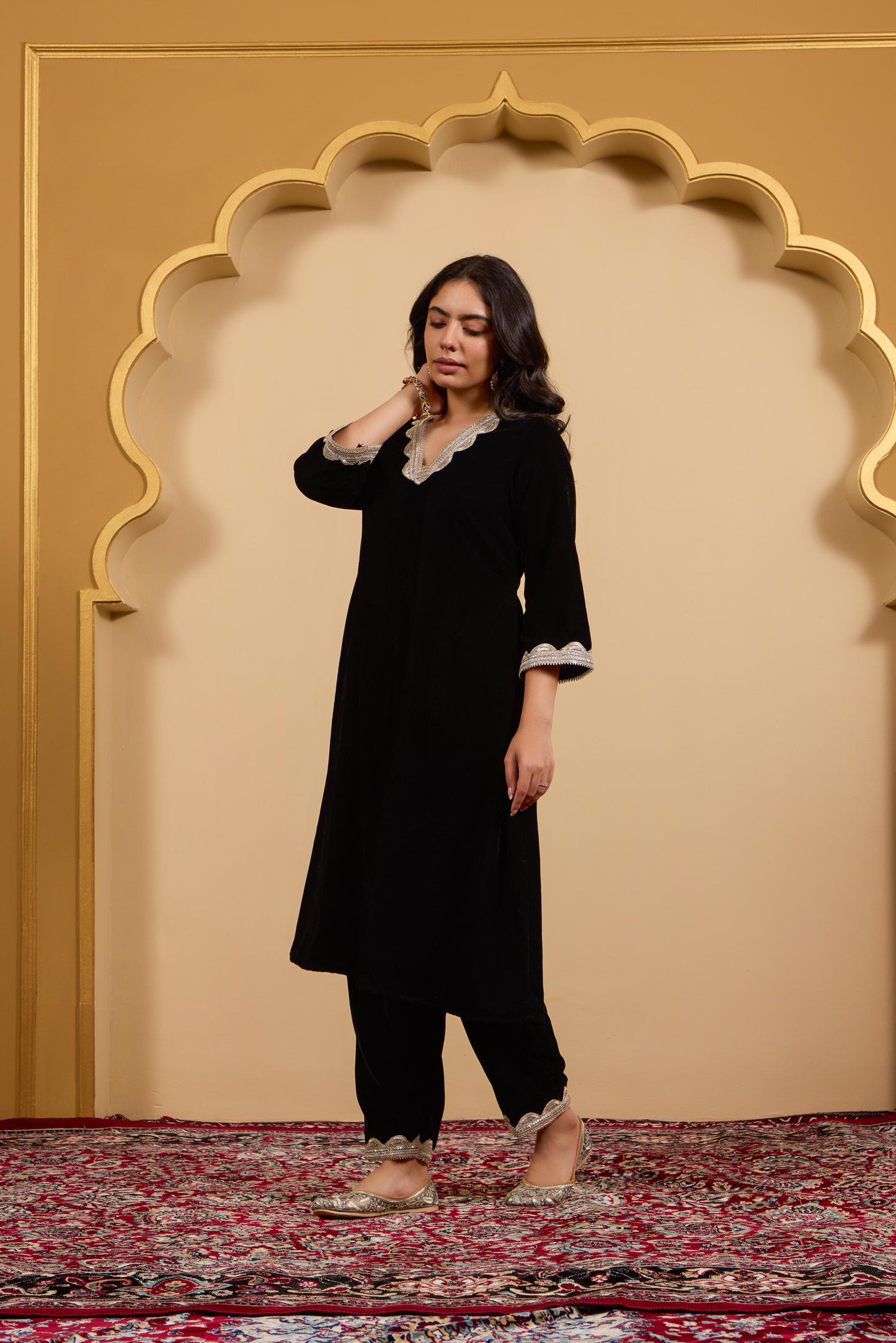 Black A-Line Velvet Kurta