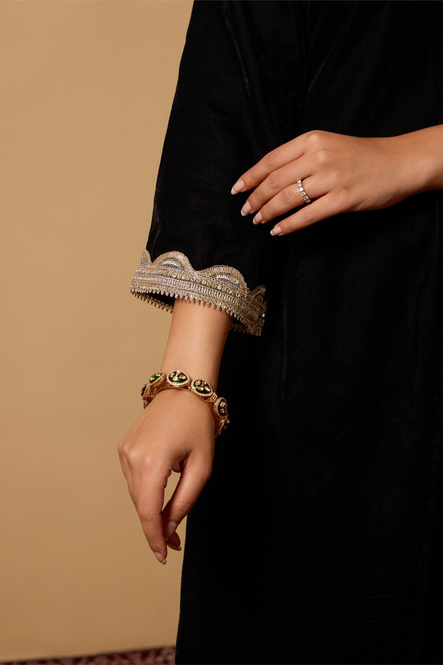 Black A-Line Velvet Kurta