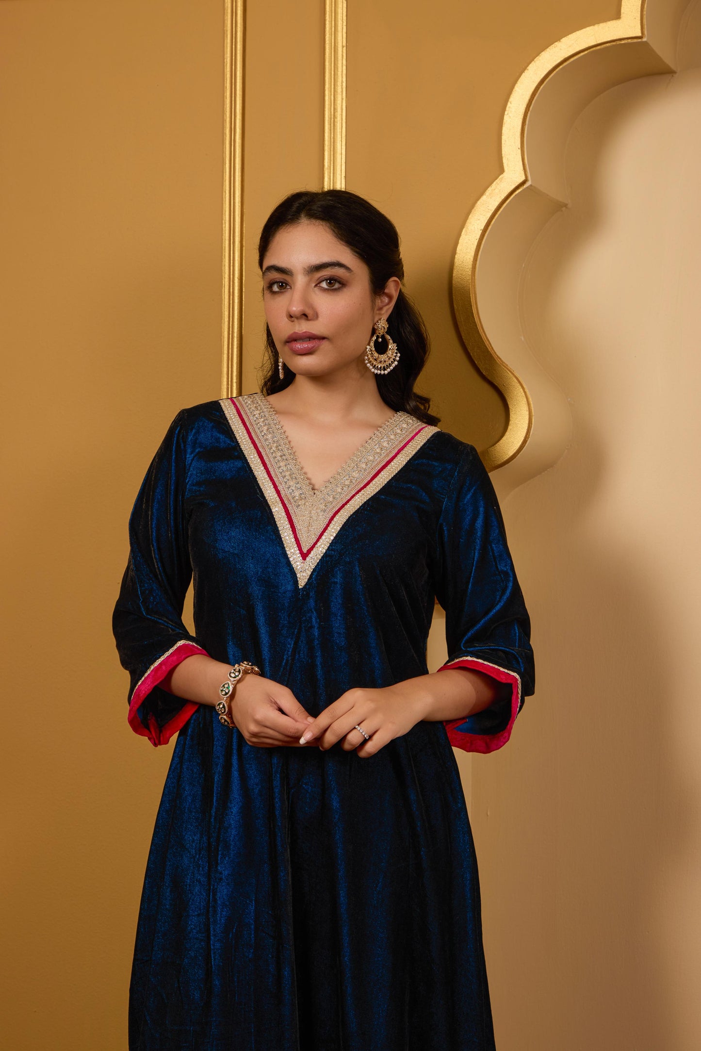 Blue Contrast Kurta Set