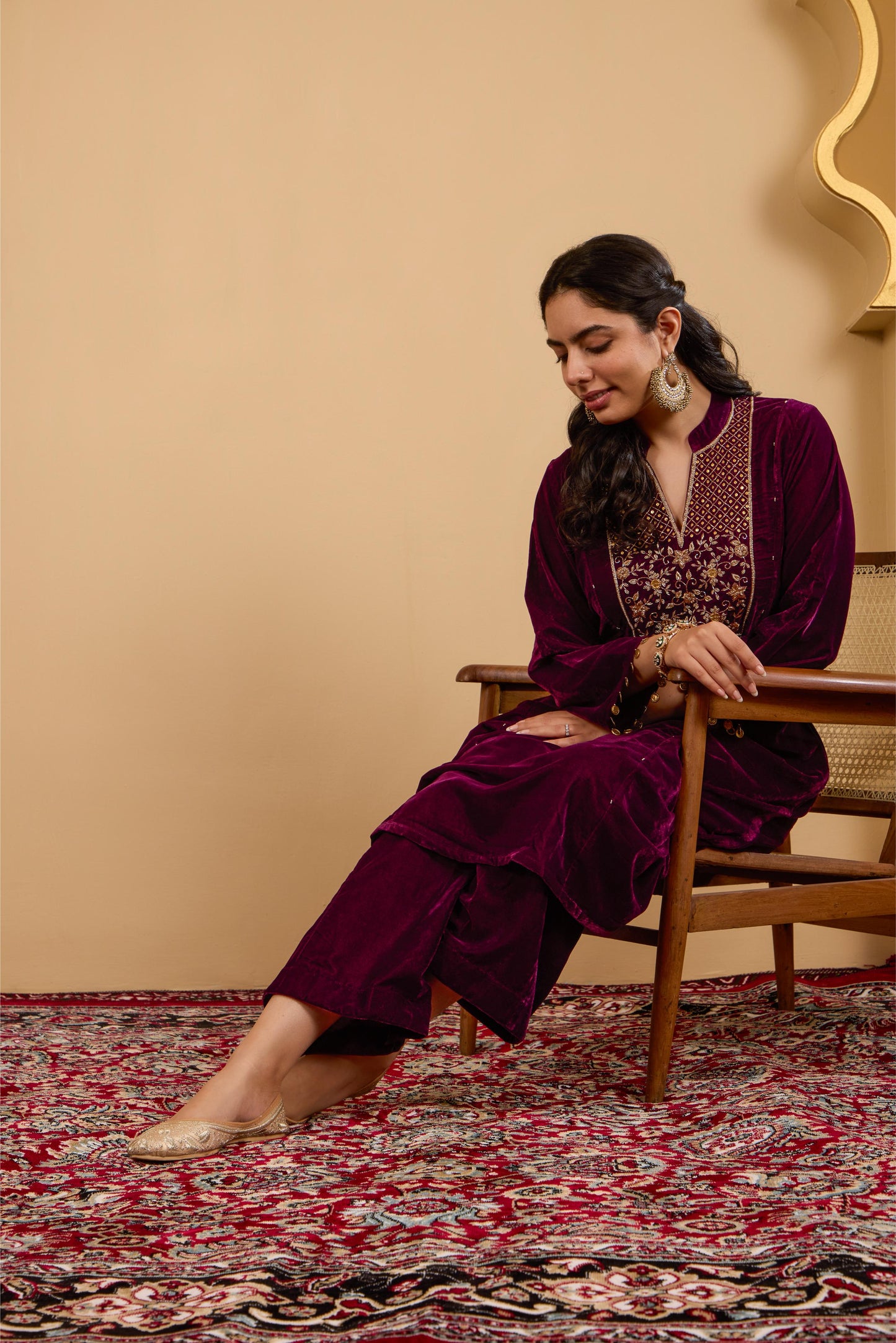 Maroon Yoke Kurta Set