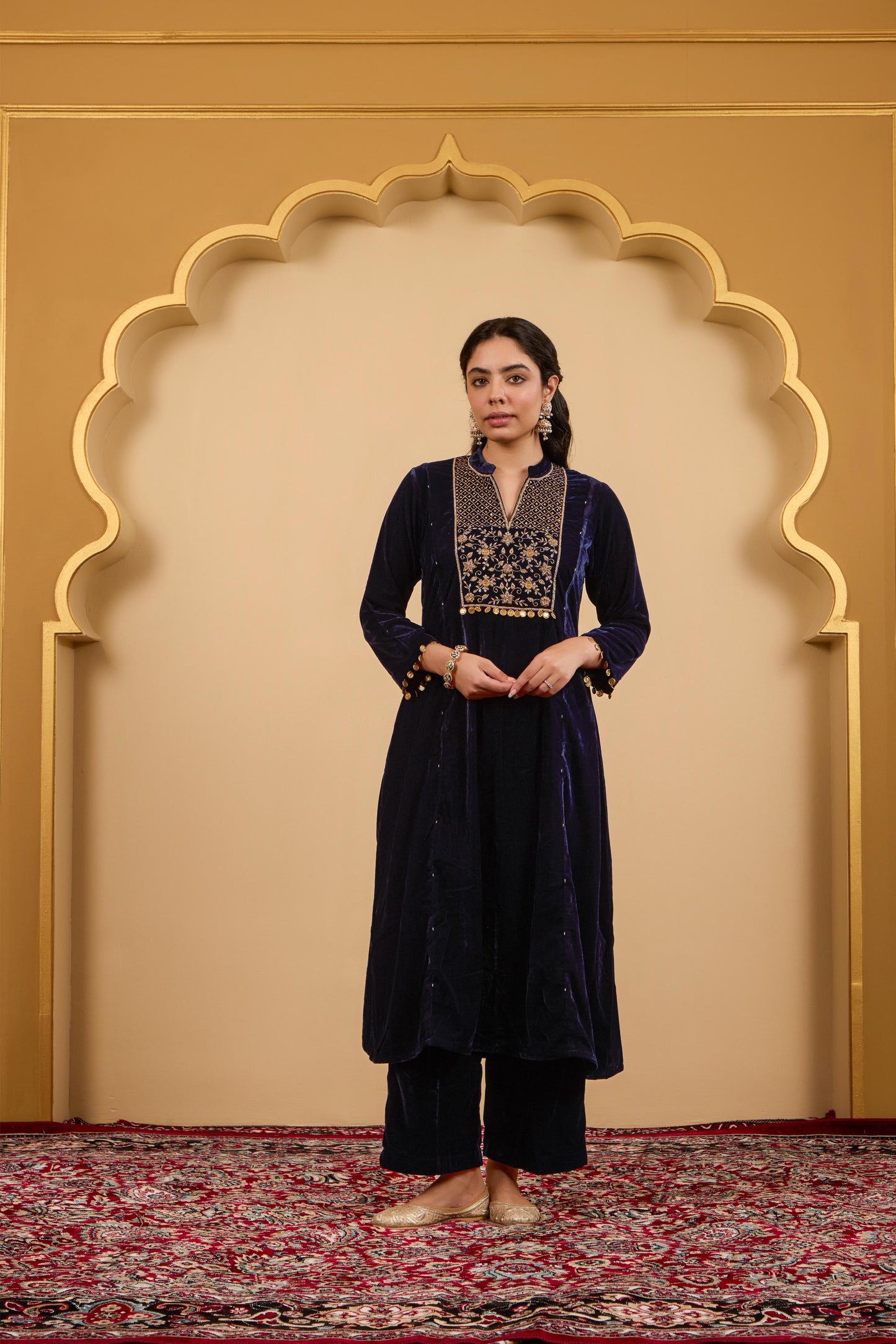 Navy Blue Yoke Kurta Set