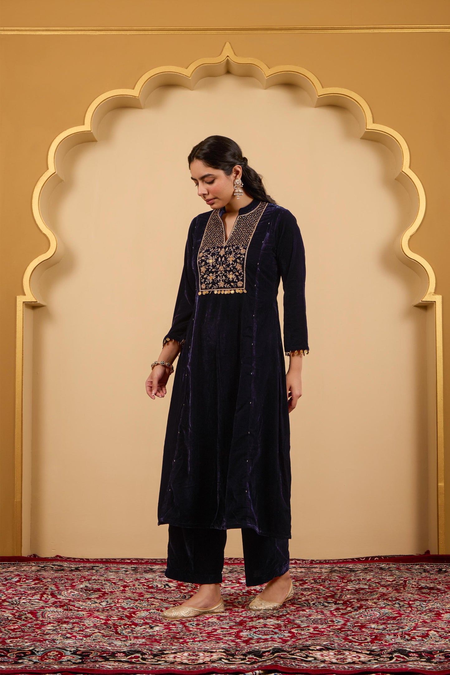 Navy Blue Yoke Kurta Set
