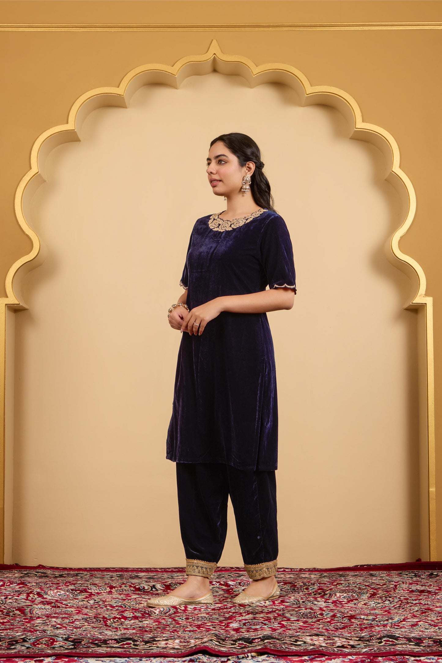 Navy Blue Rose Kurta Set