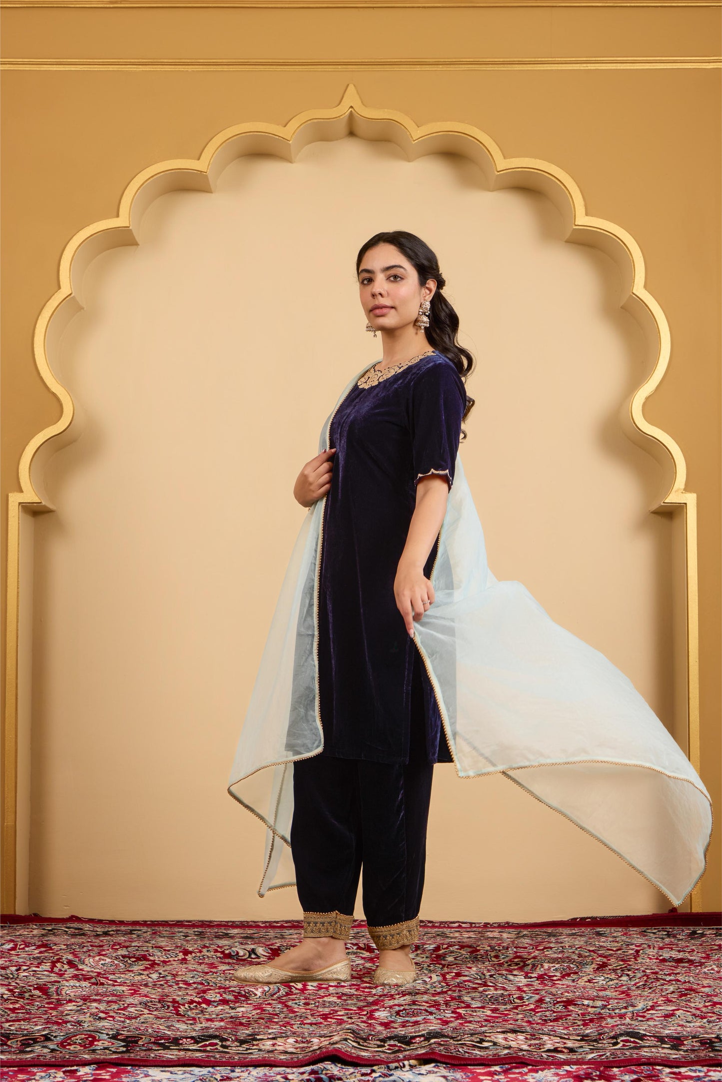 Navy Blue Rose Kurta Set