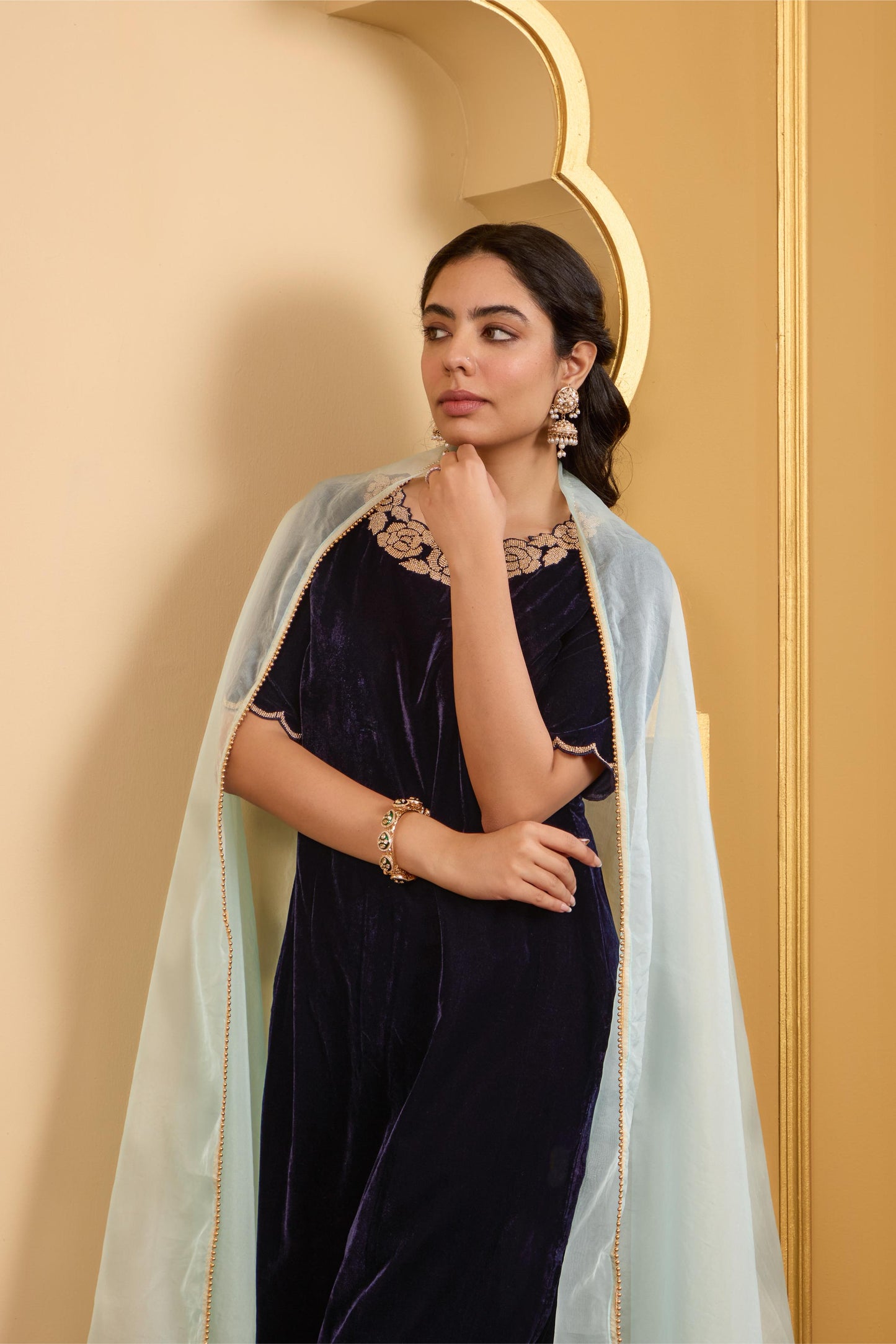 Navy Blue Rose Kurta Set