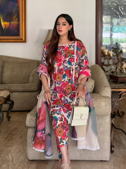 Ivory Spring Dusk Cotton Kurta Set