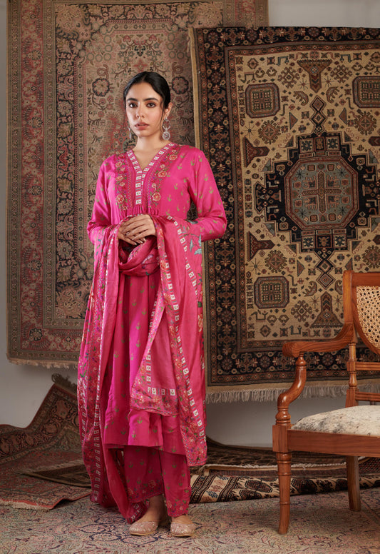 Gulzar Embroidered Hot Pink Kurta Set