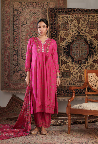 Gulzar Embroidered Hot Pink Kurta Set