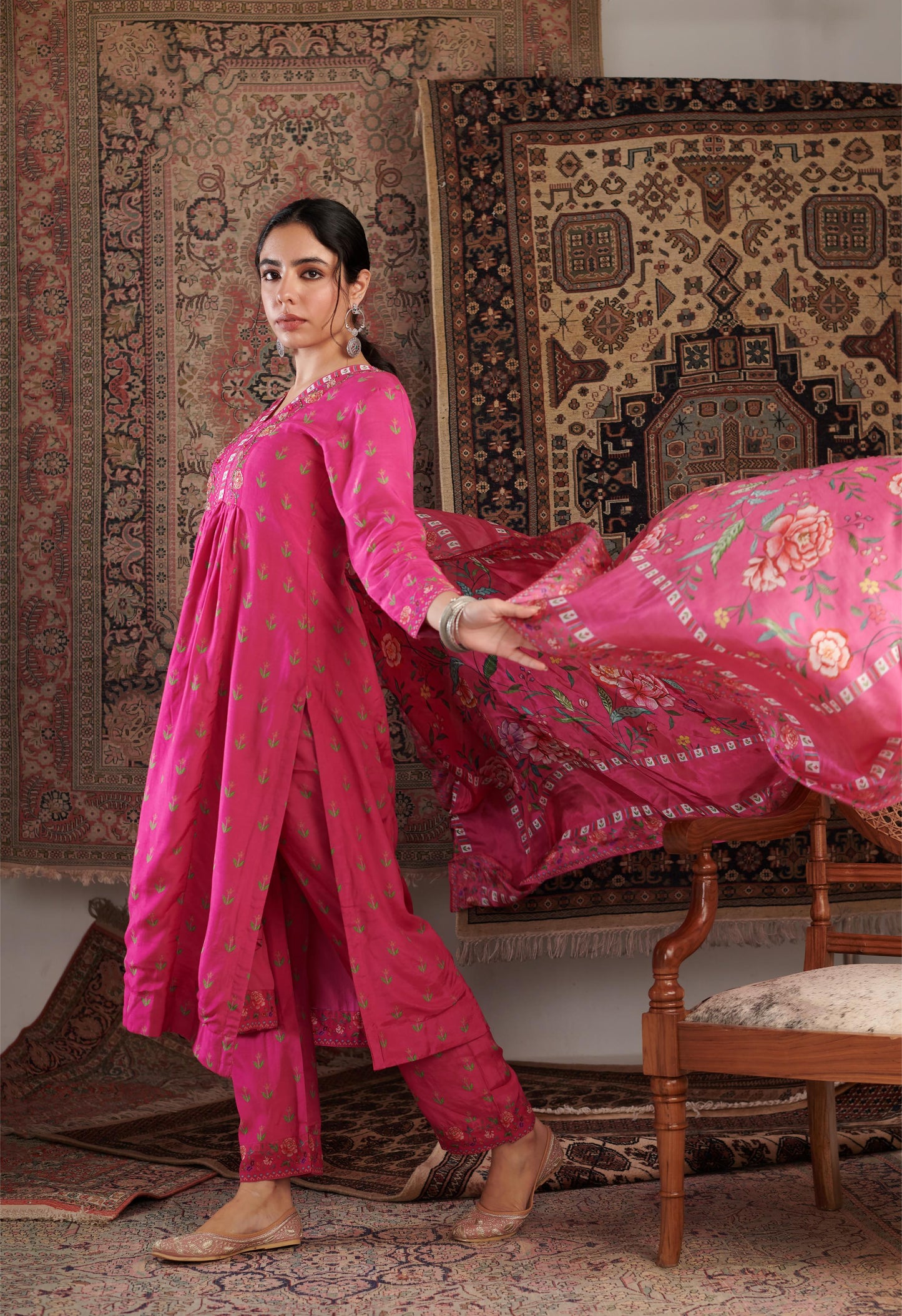 Gulzar Embroidered Hot Pink Kurta Set