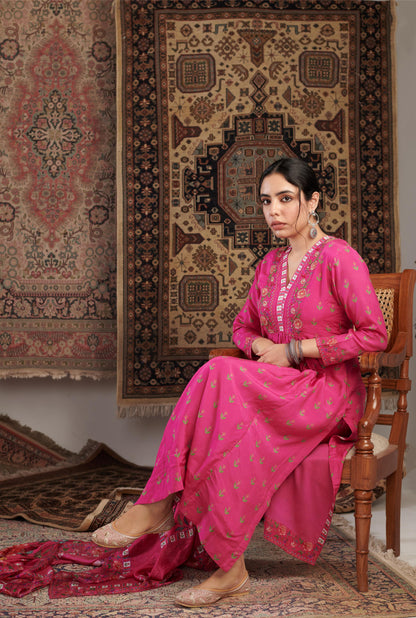Gulzar Embroidered Hot Pink Kurta Set