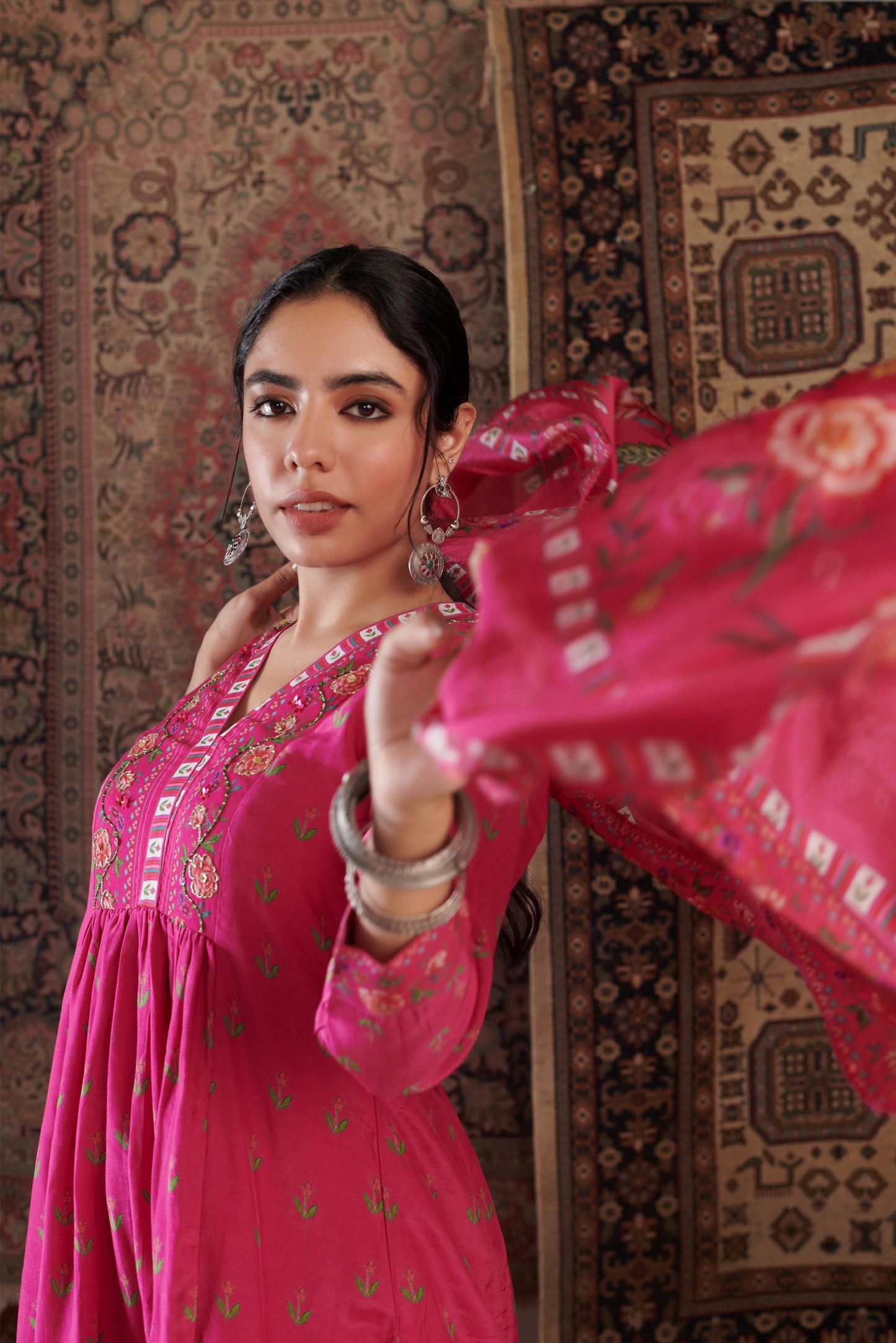 Gulzar Embroidered Hot Pink Kurta Set