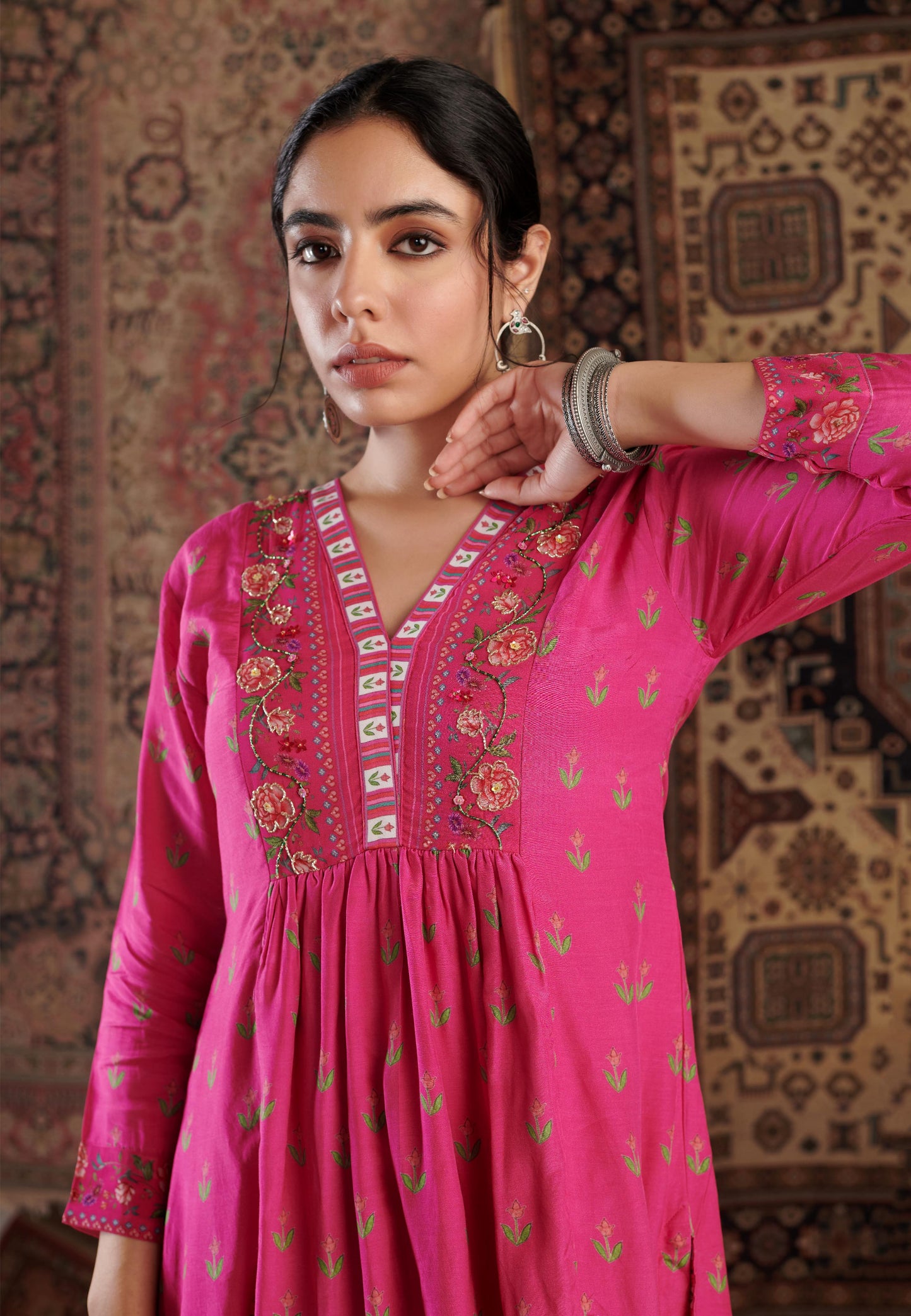 Gulzar Embroidered Hot Pink Kurta Set
