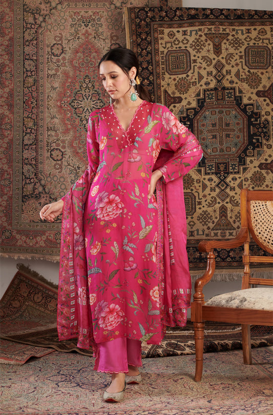 Gulzar Hot Pink Kurta Set
