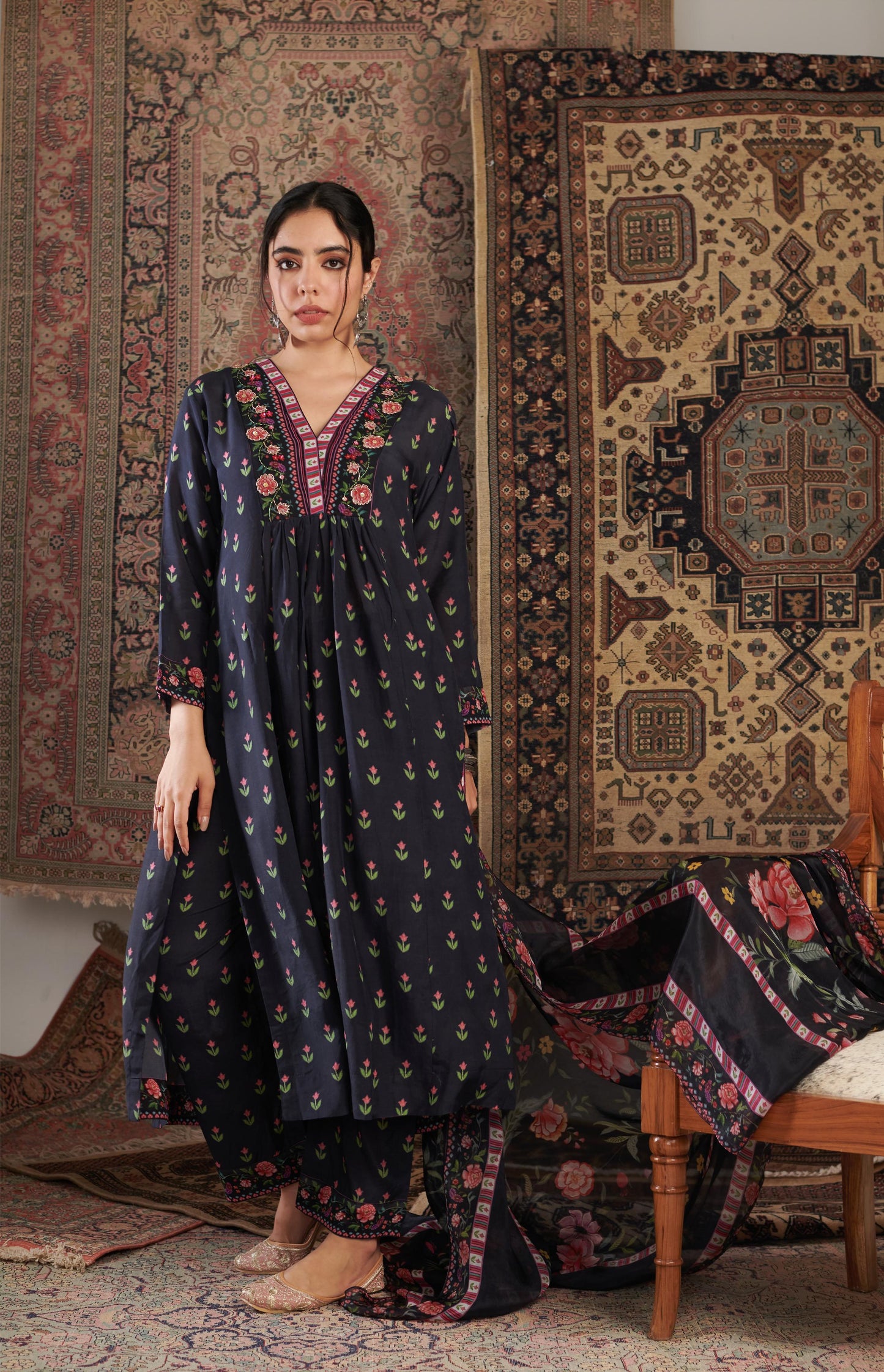 Gulzar Embroidered Black Kurta Set