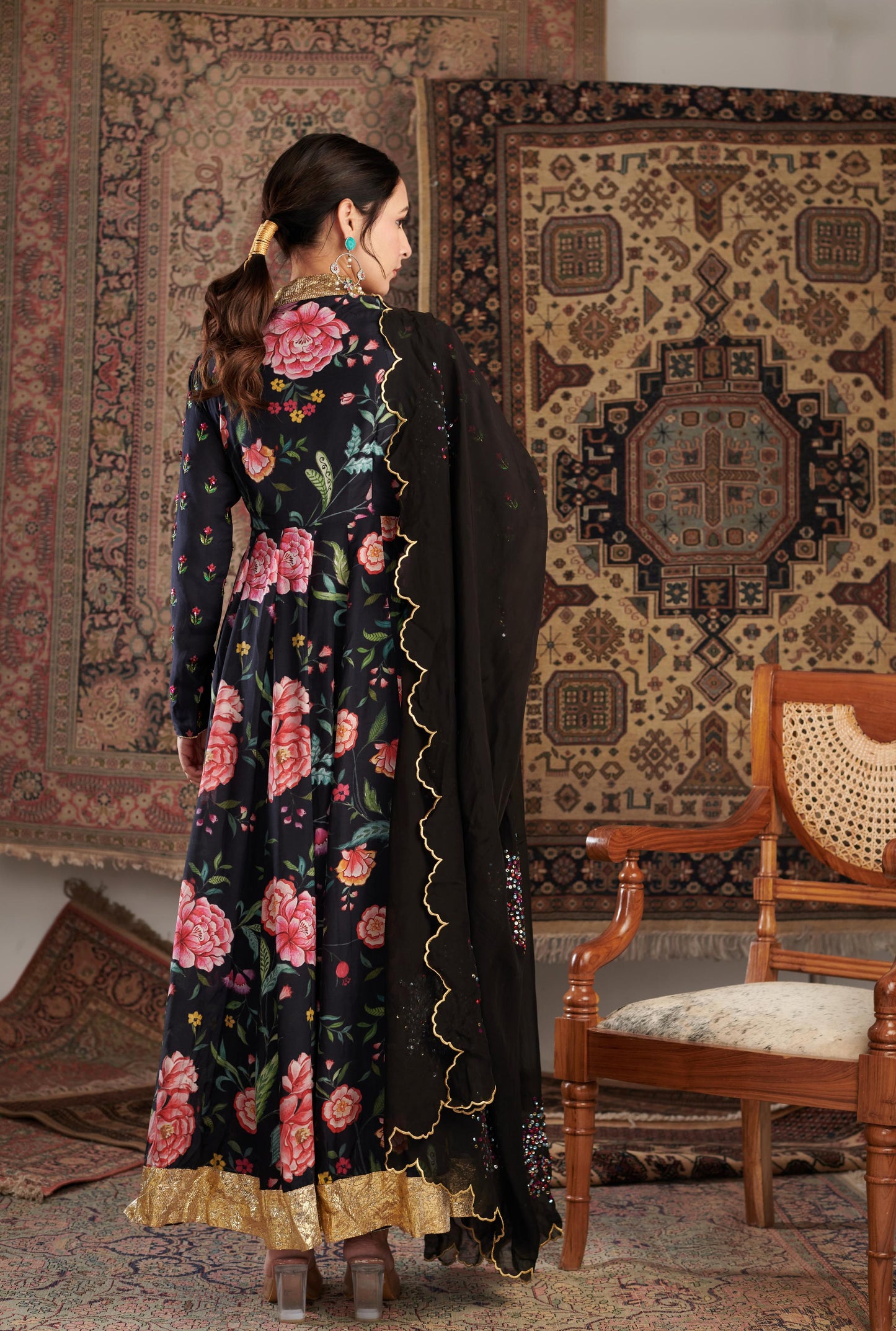 Gulzar Black Anarkali Set