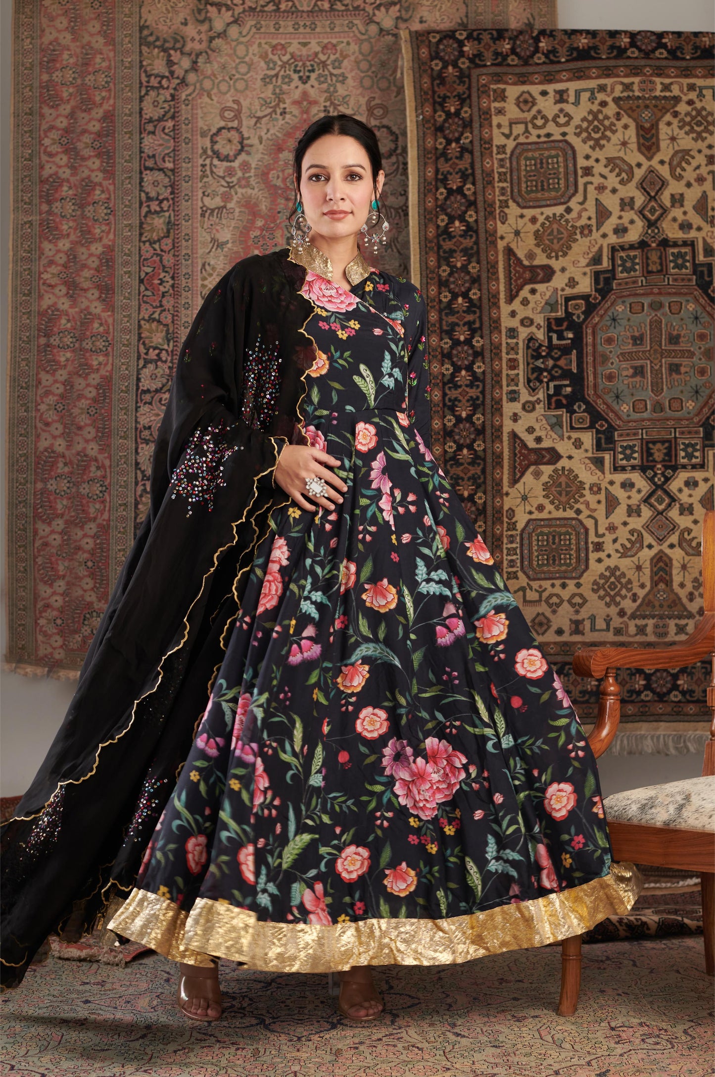 Gulzar Black Anarkali Set