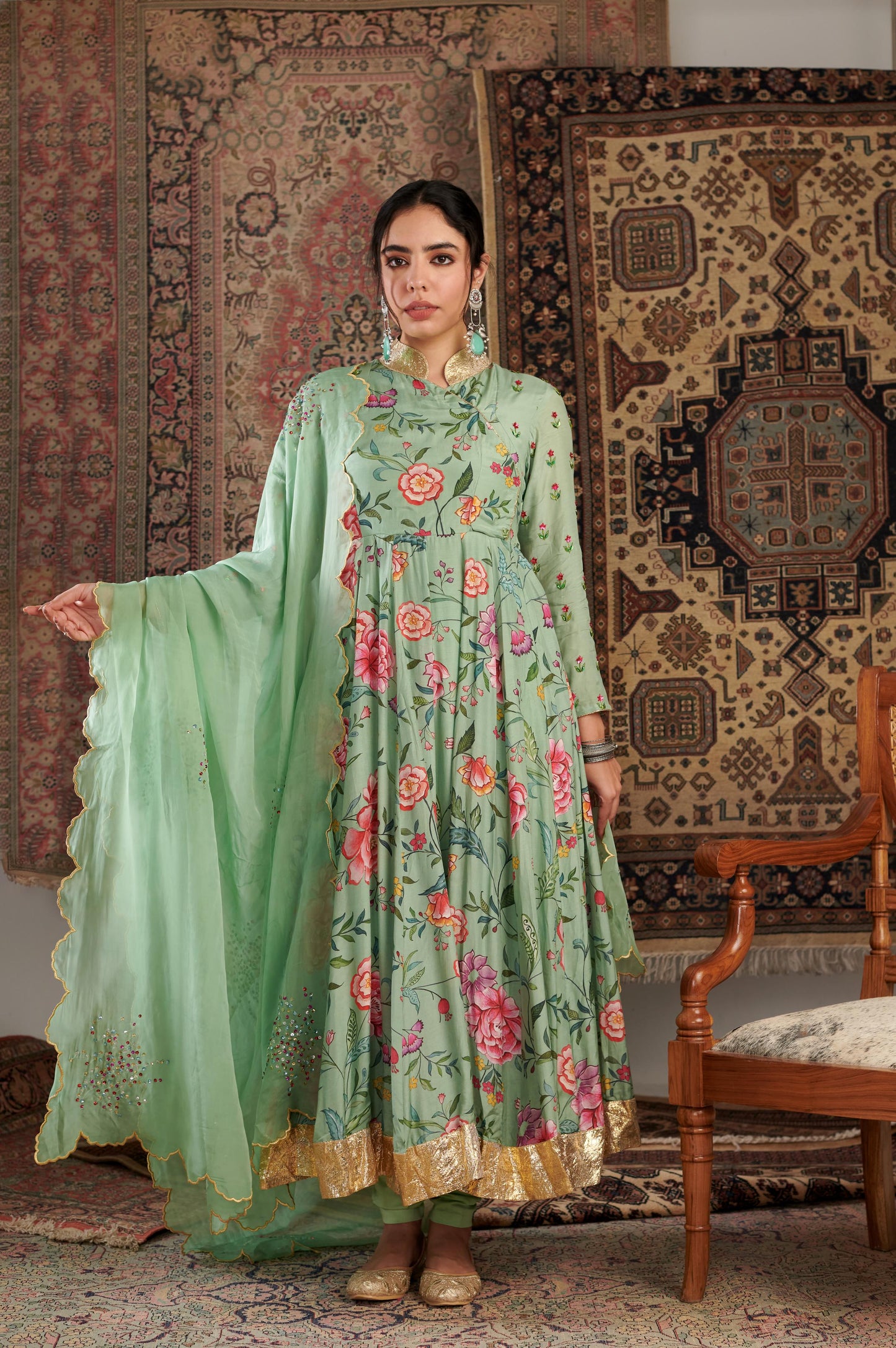 Gulzar Mint Green Anarkali Set