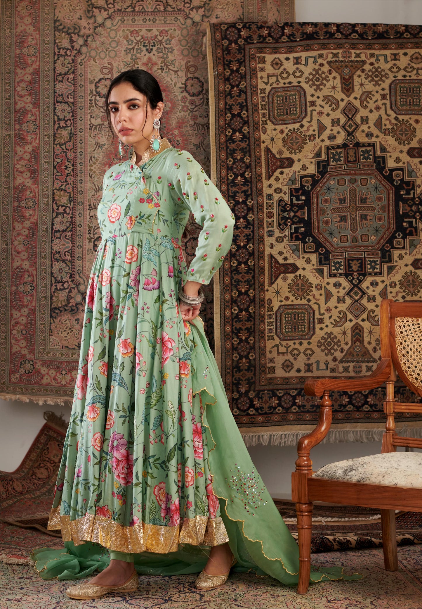 Gulzar Mint Green Anarkali Set